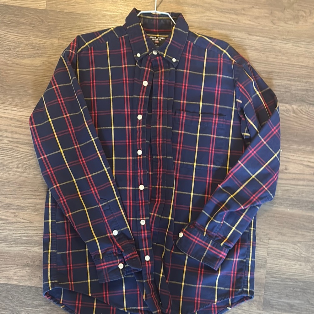 Ralph Lauren jeans co. Men's Plaid Button-Down Shirt - Navy, Red, and Yellow
